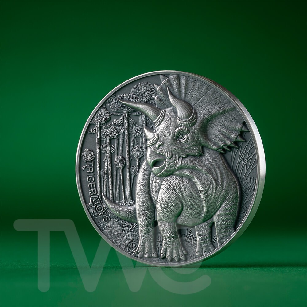 Triceratops Lost World 2 oz Antique finish Silver Coin CFA Cameroon 2025-image