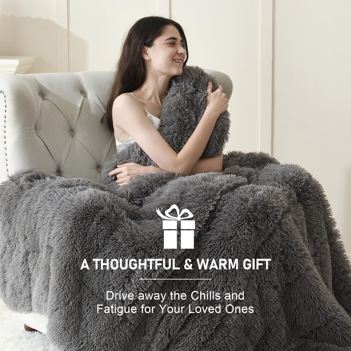 Wemore Shaggy Long Fur Faux Fur Weighted Blanket, Cozy and Fluffy