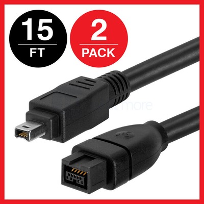 FIREWIRE Cable 15 FT 9Pin to 4Pin Bilingual 800 to 400 DV PC MAC - LOT of 2