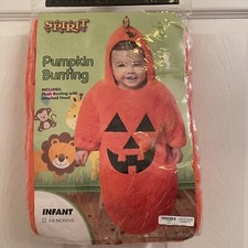 Spirit Halloween PUMPKIN BUNTING Hooded Fuzzy Costume SZ 0-6 MONTH