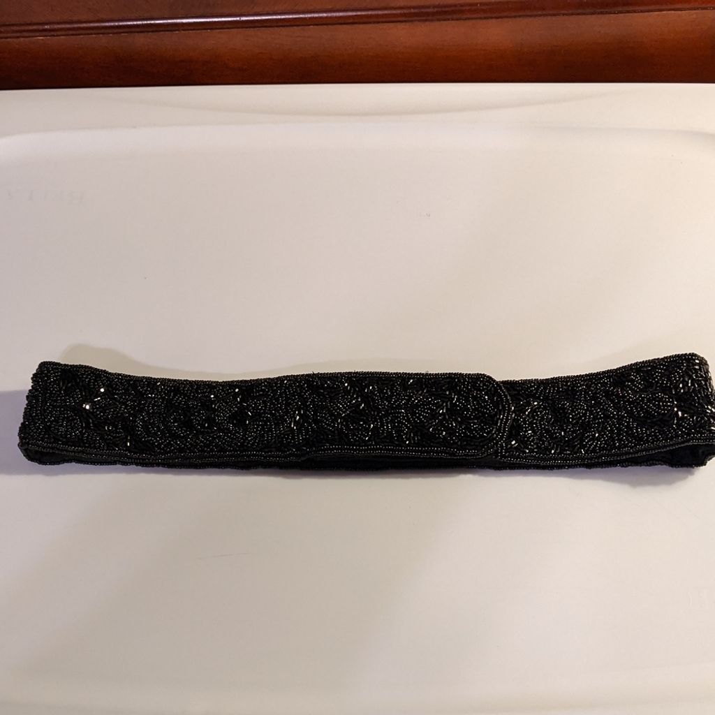 Vintage Talbots Black Beaded Statement Belt - size Large Talbots Vintage Black Beaded Floral Sash Belt Adjustable  main image 2