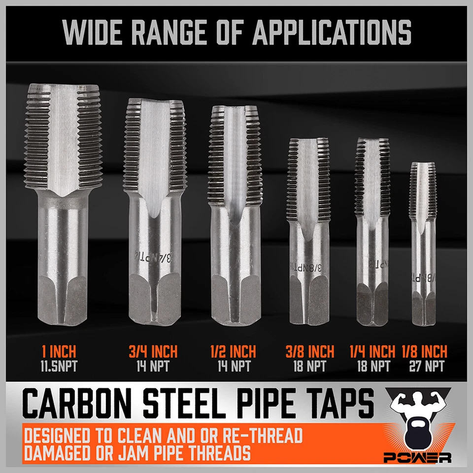 6 Pcs NPT Pipe Tap Set 1" 3/4" 1/2" 3/8" 1/4" 1/8" With Case Carbon Steel Inch - Image 4 of 4