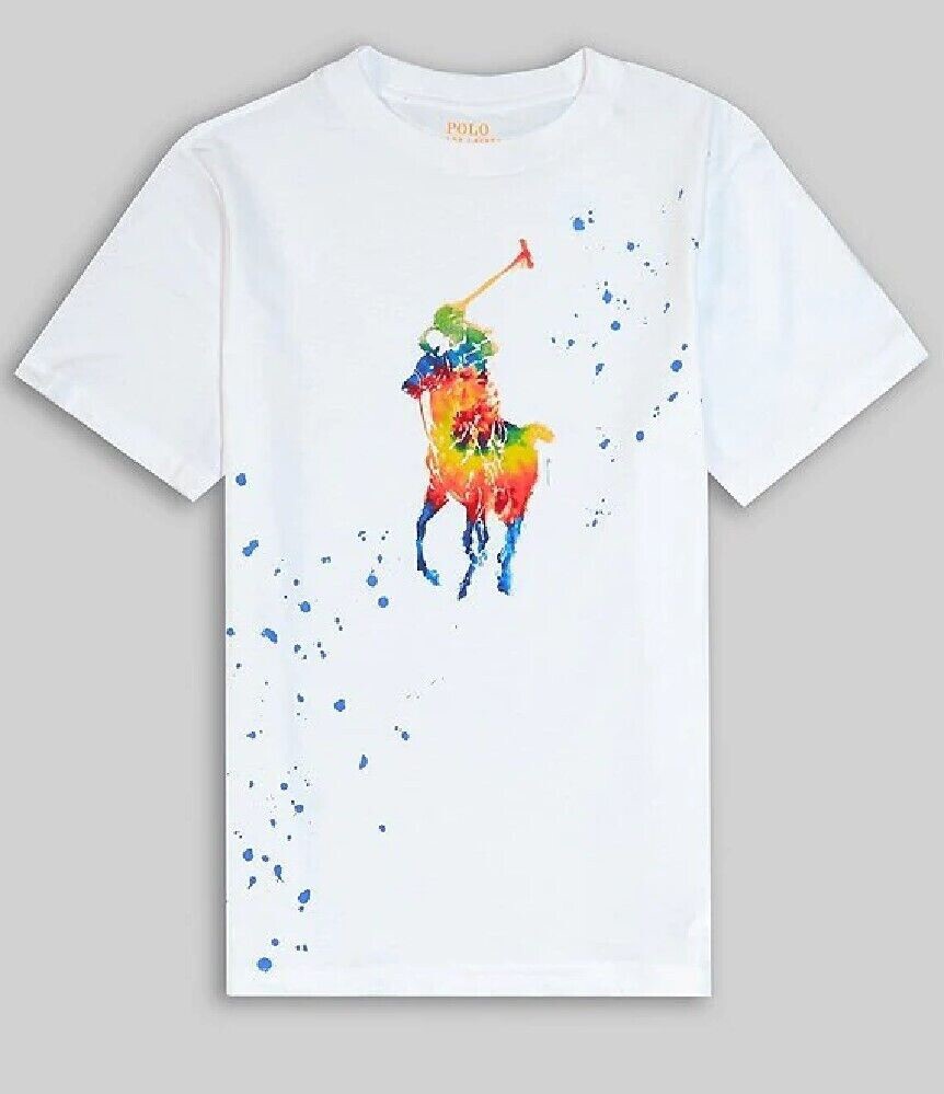 Nuova con etichette! T shirt Polo Ralph Lauren ragazzo tie dye big pony cotone jersey bambino grande taglia L