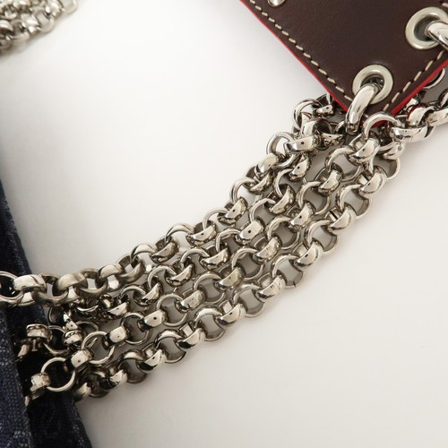 Authentic LOEWE Anagram Canvas Leather Chain Tote Bag Shoulder Bag Blue Used F/S - Picture 9 of 24