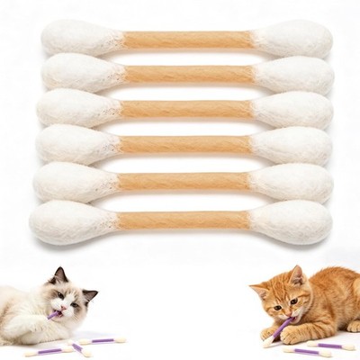6Pack Cotton Swabs Cat Toys with Catnip,Cat Swab Toy,Giant Beige