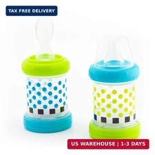 Baby Food Nurser - 4 Months Set of 2- 4oz 100 Silicone Nipple and Spoon