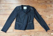 Maje Ahead Black Moto Jacket Sz 38 Cotton Linen Lambskin Leather Trim