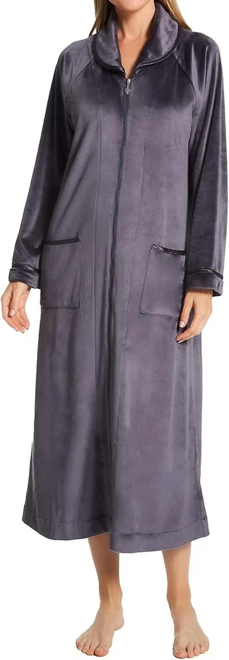 NUEVO CON ETIQUETAS Bata de ballet de terciopelo con cremallera frontal XL Eileen West para mujer carbón $78 Foto 2 de 4