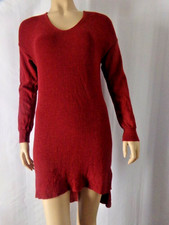 EILEEN FISHER Sweater Dress Tunic size XSmall red long sleeve HI-Low hem wool