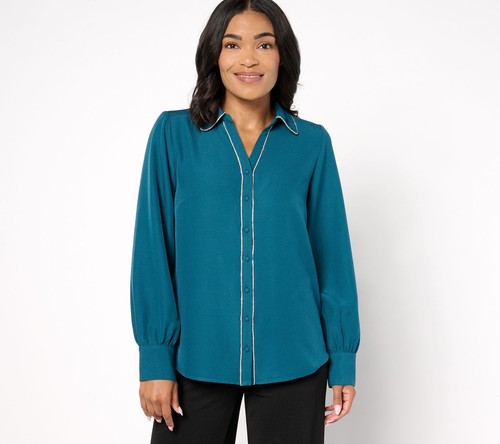 Haut Femme Denim & Co. Taille M Bleu - Imprimé Signature Manches Longues - Neuf Avec étiquettes