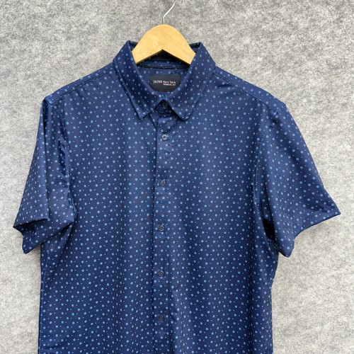 JACHS Camicia Uomo con Bottoni Casual Abbigliamento Quotidiano, Relaxed, Motivo Blu, L NUOVA - Foto 2 di 11