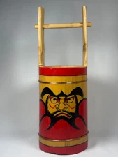 Japanese Bamboo Daruma Bucket Vase 14.6"x5.9"x5.3" Decorative Japan k176