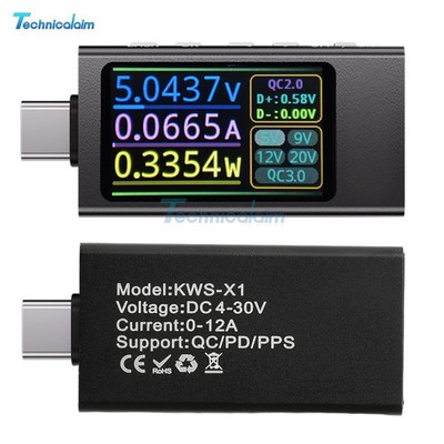 KWS-X1 Type-C Power Tester Voltage Current Meter USB-C Multimeter DC 4-30V 0-12A