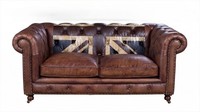 Vintage British Jack Union Antikbraun Leder 2-Sitzer Sofa Chesterfield