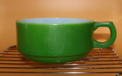 Green Milk Glass Handled Cereal Soup Bowl 4.75'' Vintage Anchor Hocking Unmarked