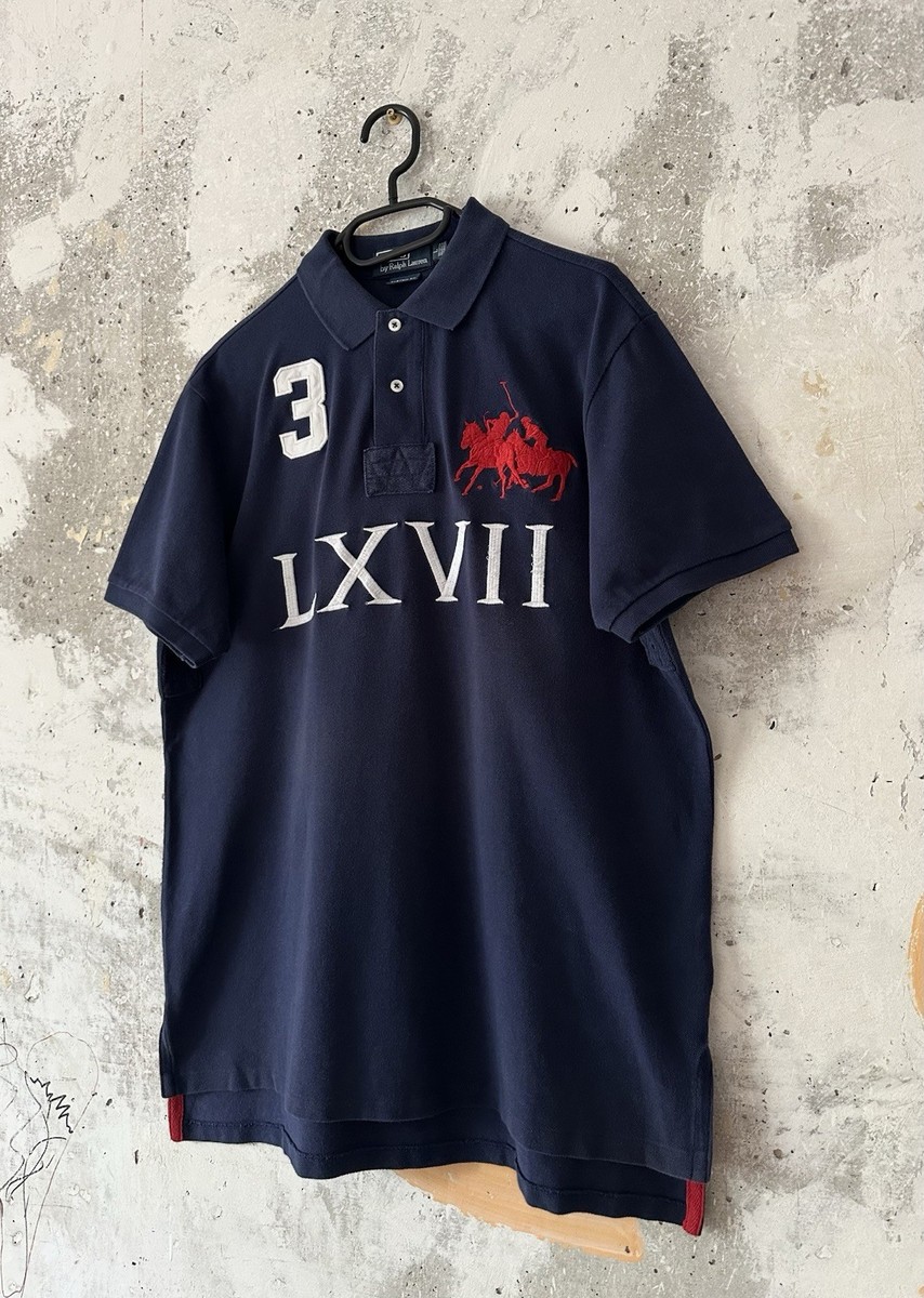 90S VINTAGE POLO RALPH LAUREN BIG LOGO LXVII BLUE WHITE T-SHIRT