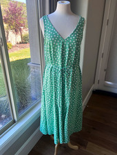 LOFT Dotted Linen/Rayon Godet Double V Dress Medium