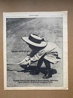 PHOEBE SNOW NEVER LETTING GO POSTER SIZED original music press advert from 1977 