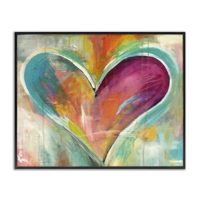 Stupell Industries Abstract Colorful Textural Heart Painting Framed Giclee Art
