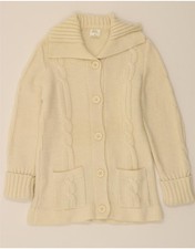 VINTAGE maglione cardigan donna IT 46 grande beige lana CG07