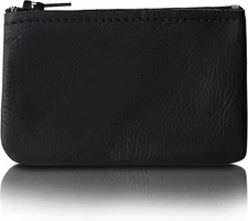 Genuine Leather Small Zipper Pouch Coin Purse for Women Change Holder for Men Si