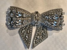 Rhinestone Silver Elegant Logo Bow Brooch Magnetic Closure