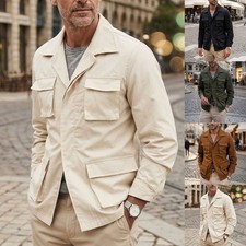 Men's Solid Color Long Sleeve Lapel Jacket for Spring Autumn Commuting
