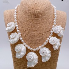 White Baroque Pearl Conch Shell Pendant Statement Necklace Women Collar Jewelry