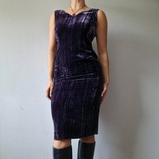 precis petite crushed velvet dress uk 12 silk blend party evening gothic purple