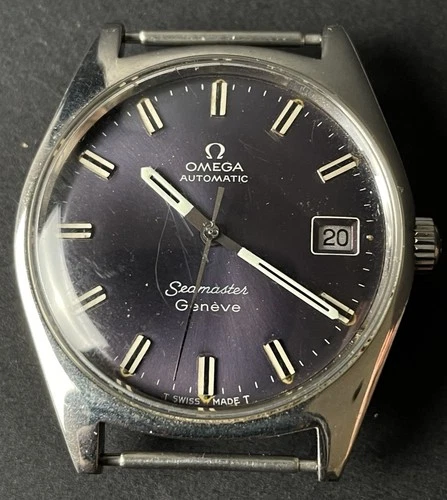 OMEGA Seamaster Geneve Cal.565 RARE PURPLE DIAL Vtg 1968 Automatic Date Watch
