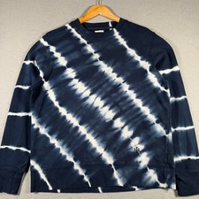Tory Sport Navy White Tie Dye French Terry Sweatshirt Womens Small Logo Pullover