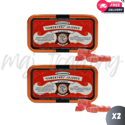 2x Hudsons Eumenthol Jujubes Classic 50g for Refreshing the Mouth and Breath