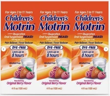 Motrin Children's Oral Suspension, Berry liquid (4 oz Pack of 3) ages 2-11 years