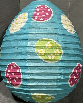 Vintage Easter Bunny Rabbit Egg Hunt Decor 3D Paper Blue Eggs Lantern Cute a