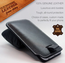 Genuine 100% Real Leather Luxury Pull Tab Pouch Sleeve Phone Case Large