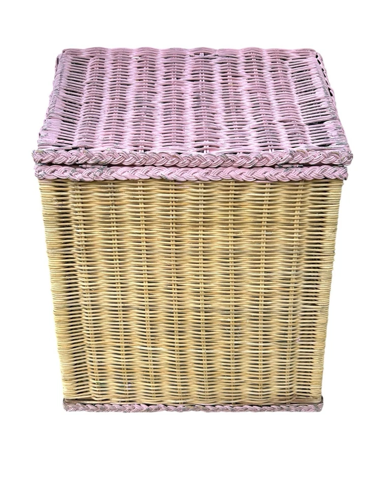 VTG Wicker Child’s Dollhouse Shaped Toy Treasure Storage Hamper Pink Cottage - Image 2 of 4