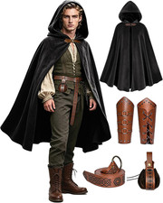 Renaissance Hooded Cloak Costume Set for Men Women Medieval Outfit for Halloween