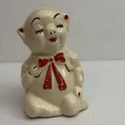 Vintage 1940's Shawnee Pottery Cold-Painted Smiley Pig With Red Bow Piggy Bank