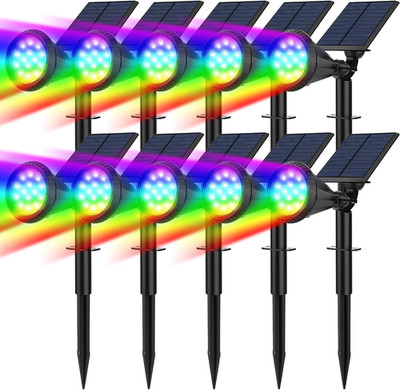 Color Changing Solar Spot Lights - 10 Pack, 14 LED Waterproof RGB Landscape Ligh