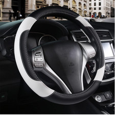 Leather Steering Wheel Cover Universal White Non-Slip Breathable Microfiber 38cm
