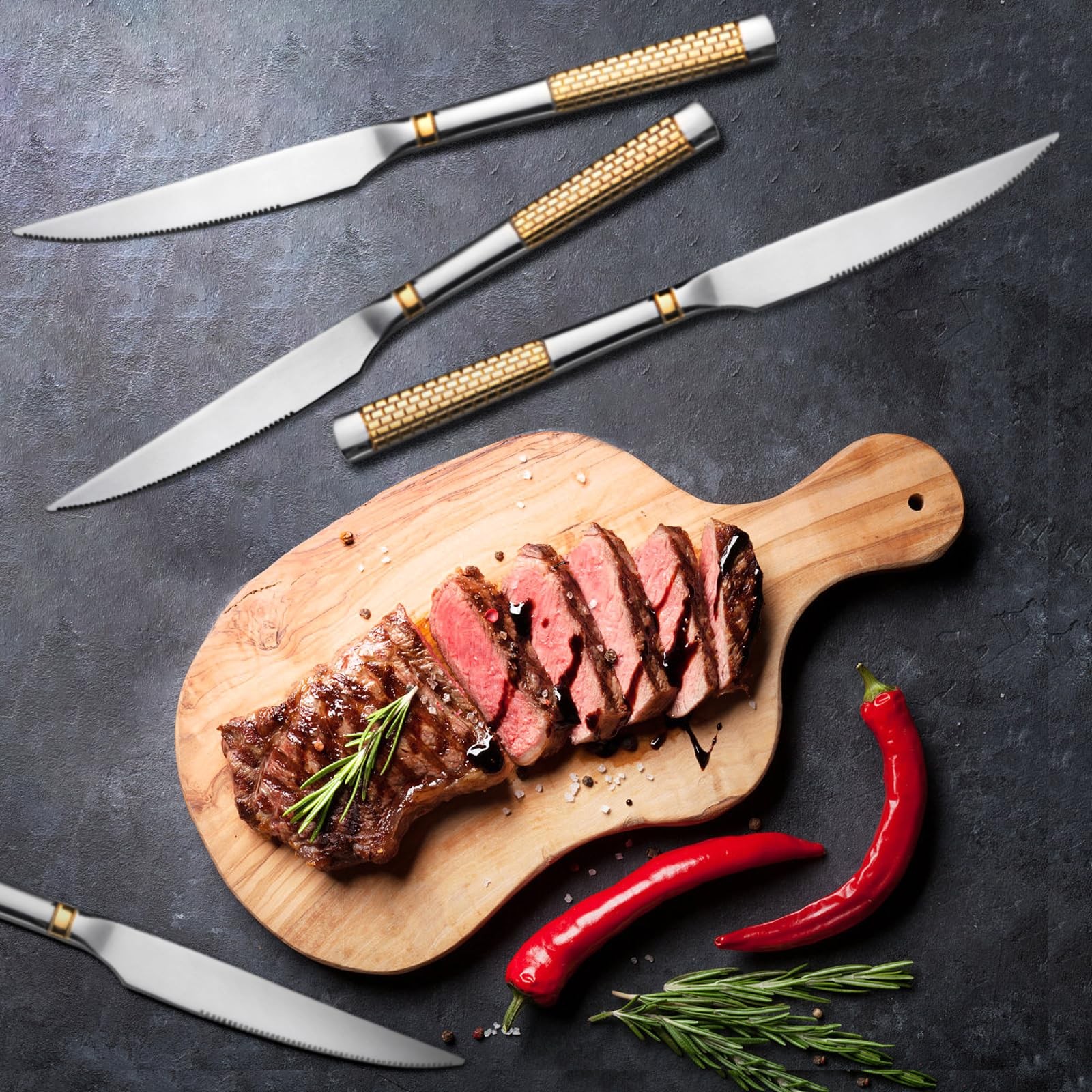 4-Piece Stainless Steel Dinner Knife Set Silverware Cutlery for Home Kitchen