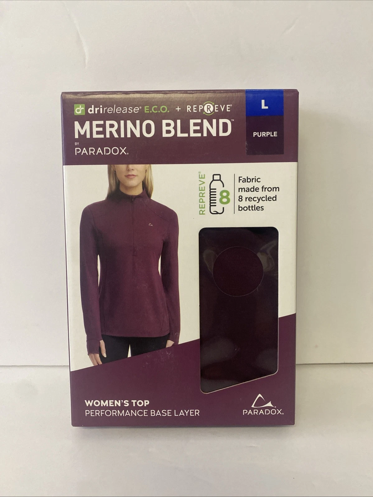 New Merino Blend by Paradox 1/4 Zip Activewear Base Layer Top Purple Women’s L