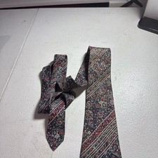 Vintage Paisley Geometric Striped Silk Tie Red Blue White