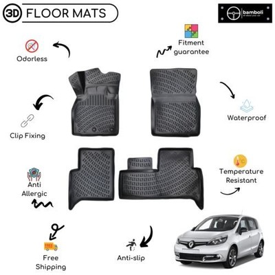 Custom Molded Rubber Floor Mat Fits For Renault Scenic 3 2009 - Up Black Color