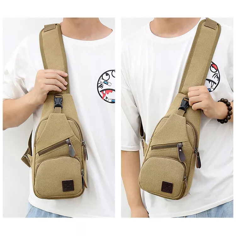 Mens Shoulder Bag Men Sling Crossbody Soft Chest Bags Canvas Casual Backpack