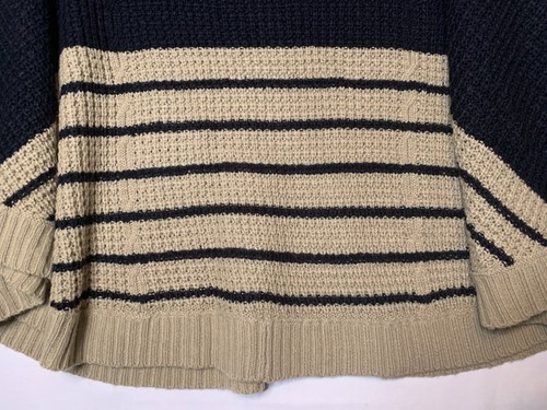 THML Womens Poncho Sweater Size Medium Beige Black Striped Cowl Neck Knit - Picture 3 of 13