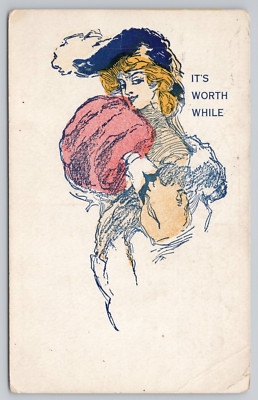 Postcard It's Worth While. High Society Woman. Vintage.