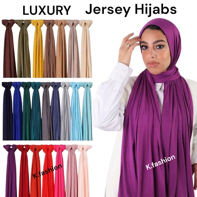 KIRAN FASHION New LUX Super Soft Stretchy Premium JERSEY Hijabs Scarf Head Wrap Shawl Plain