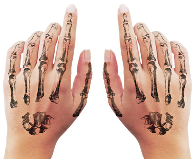 SET Realistic Gothic SKELETON HAND BONES Halloween Temporary Fake Tattoos Makeup
