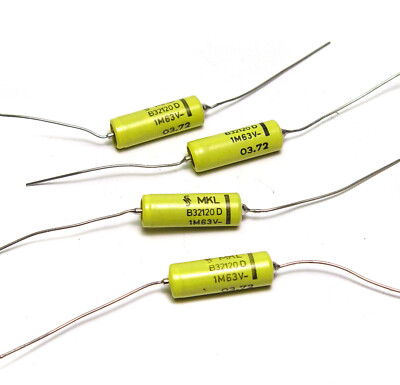 4x Siemens MKL Kondensatoren B32120D, 1 µF / 63 V, Audio Capacitors, NOS